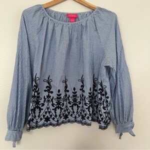 Catherine Malandrino striped eyelet cotton blouse L